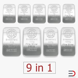 Silver Bars 3D Models Collection