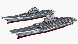 3D China Aircraft CarrierCV16 and CV17 with shipboard aircraft model
