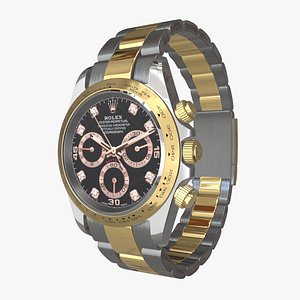3D Rolex Cosmograph Daytona Oystersteel and Yellow Gold - Black Diamond-Set Dial model