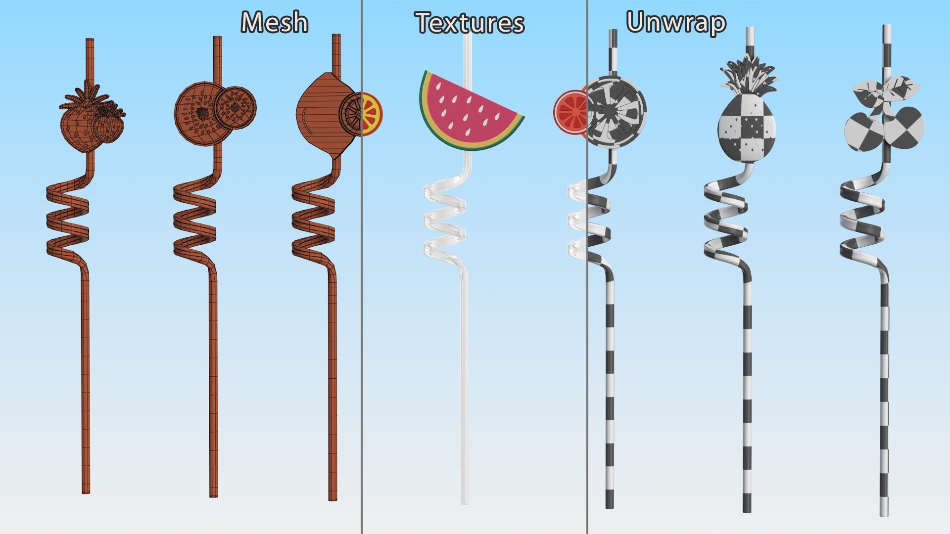 Transparent Plastic Straws With Fruit Tags 3D Model - TurboSquid 2104630