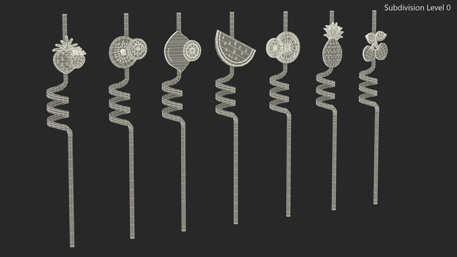 Transparent Plastic Straws With Fruit Tags 3D Model - TurboSquid 2104630
