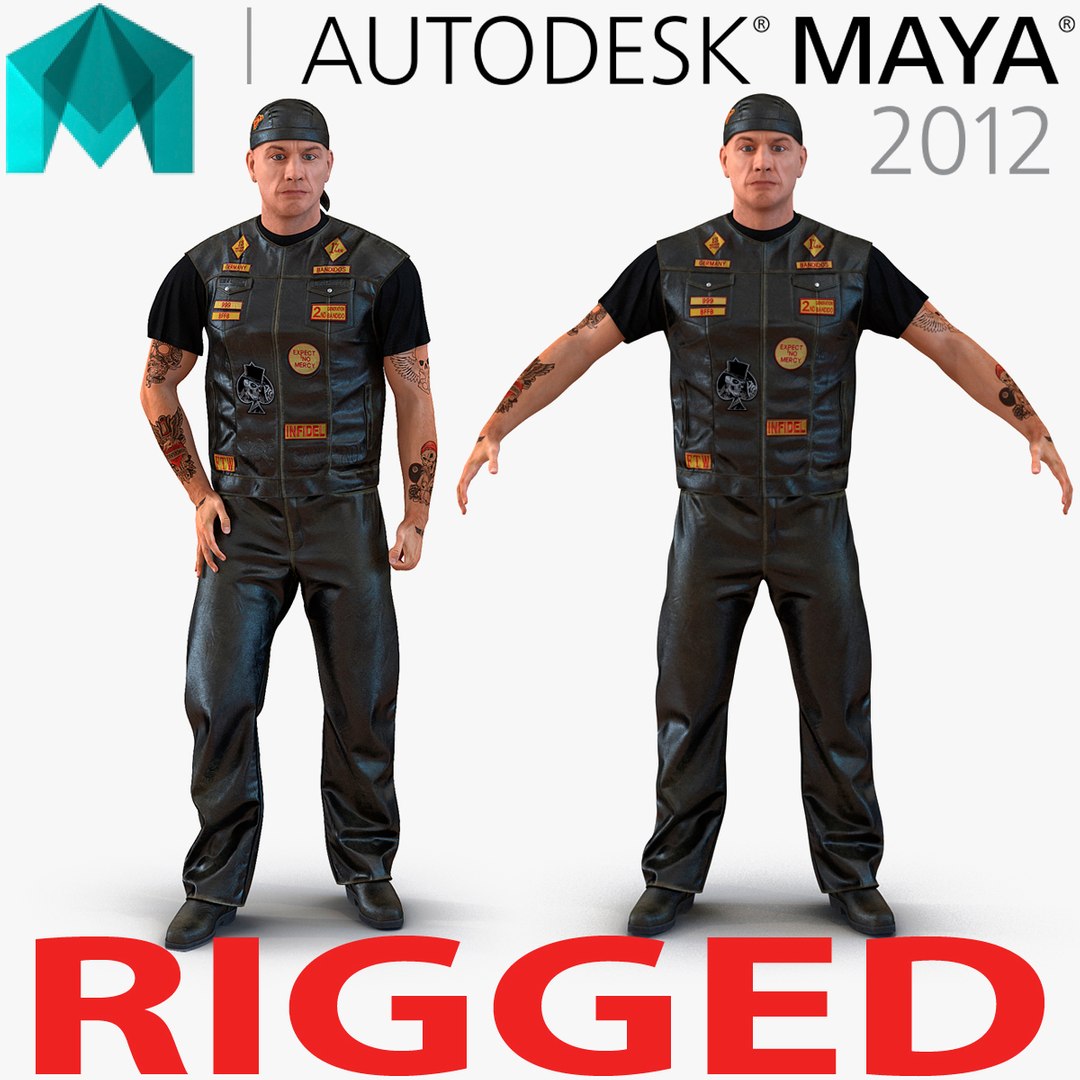 Biker Man Rigged for Maya 3D Model preview