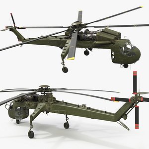 Military Cargo Lift Helicopter Green Rigged for Maya