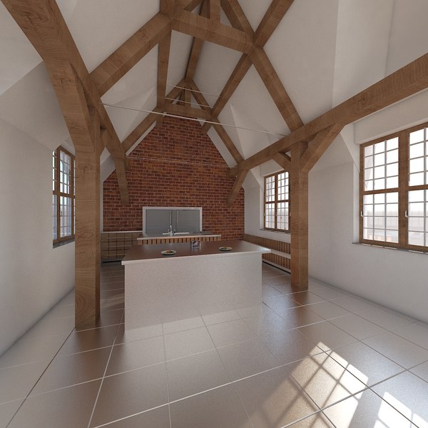 realistic kitchen loft scene model