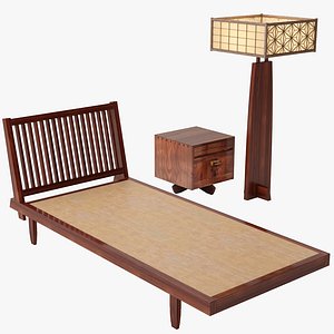 Nakashima Slatted Daybed  Asa no ha floor lampGrajales Night Stand