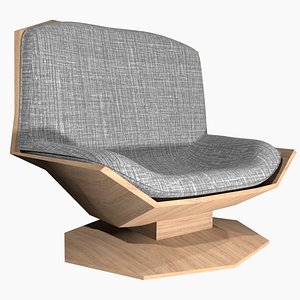 Modern Hexagon Lounge Chair Wood Base 3D model