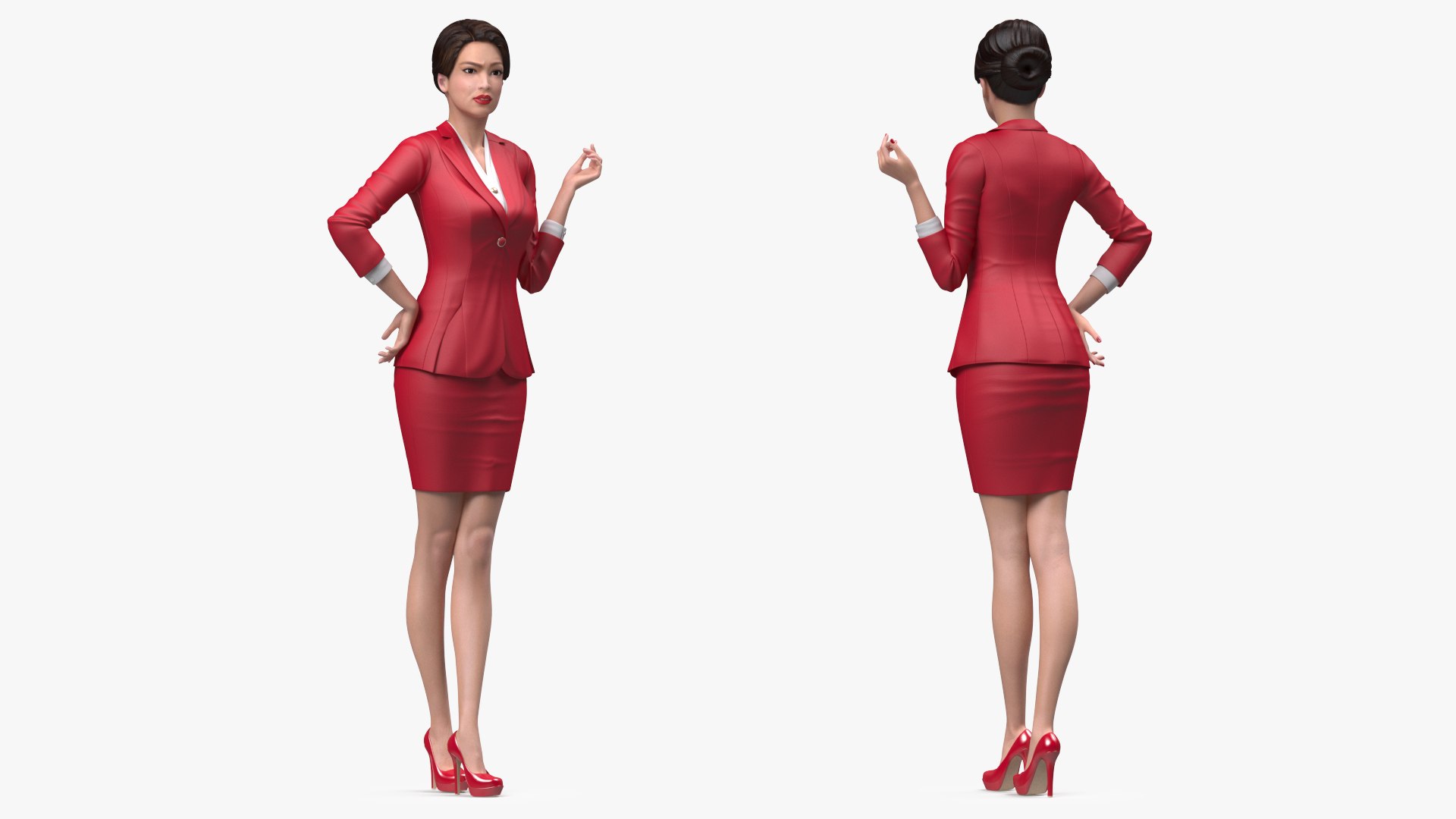 Asian Woman wears Red Formal Suit 3D model preview