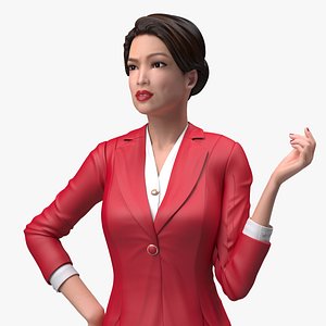 Asian Woman wears Red Formal Suit