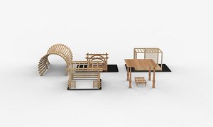 3D Wooden pergola set 2 3D model