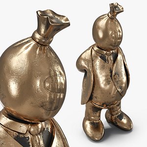 3D Gold Plated Capitalist Figure with Money Bag Head
