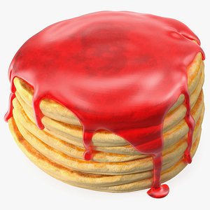3D Pancakes Poured with Strawberry Syrup