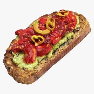 3D Bruschetta stuffed with avocado, chopped tomatoes and pepper model