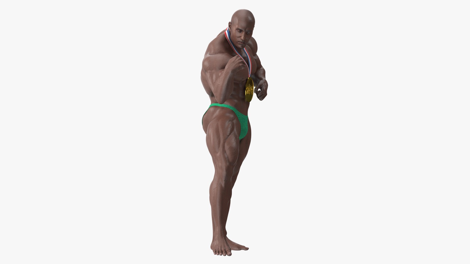 Champion Afro American Bodybuilder Man Rigged for Maya 3D model preview