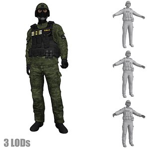 SWAT Soldier 4 LOD's Rigged