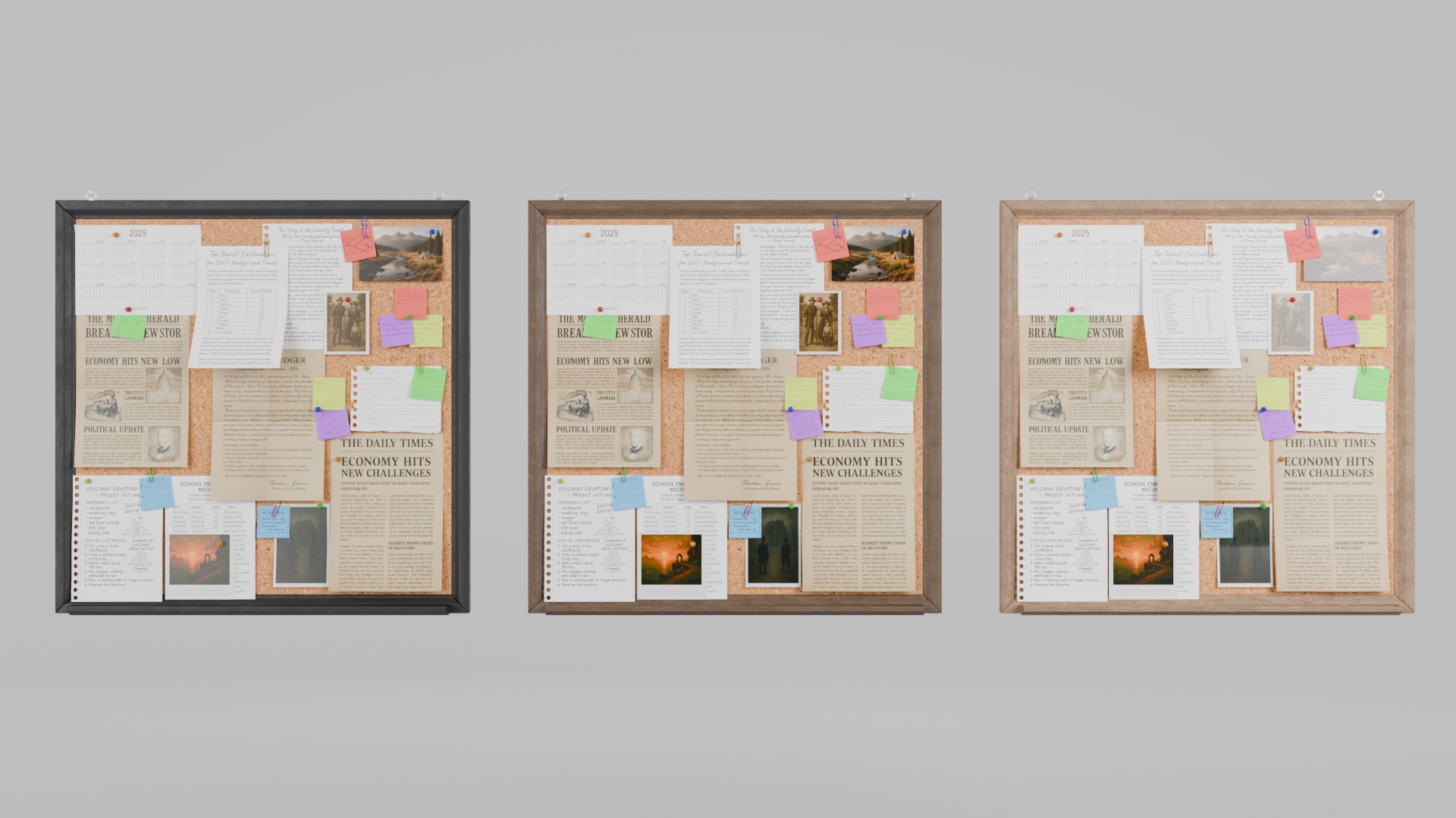 3D Model Compact Square Corkboard Trio - Customizable Pin Board Set ...