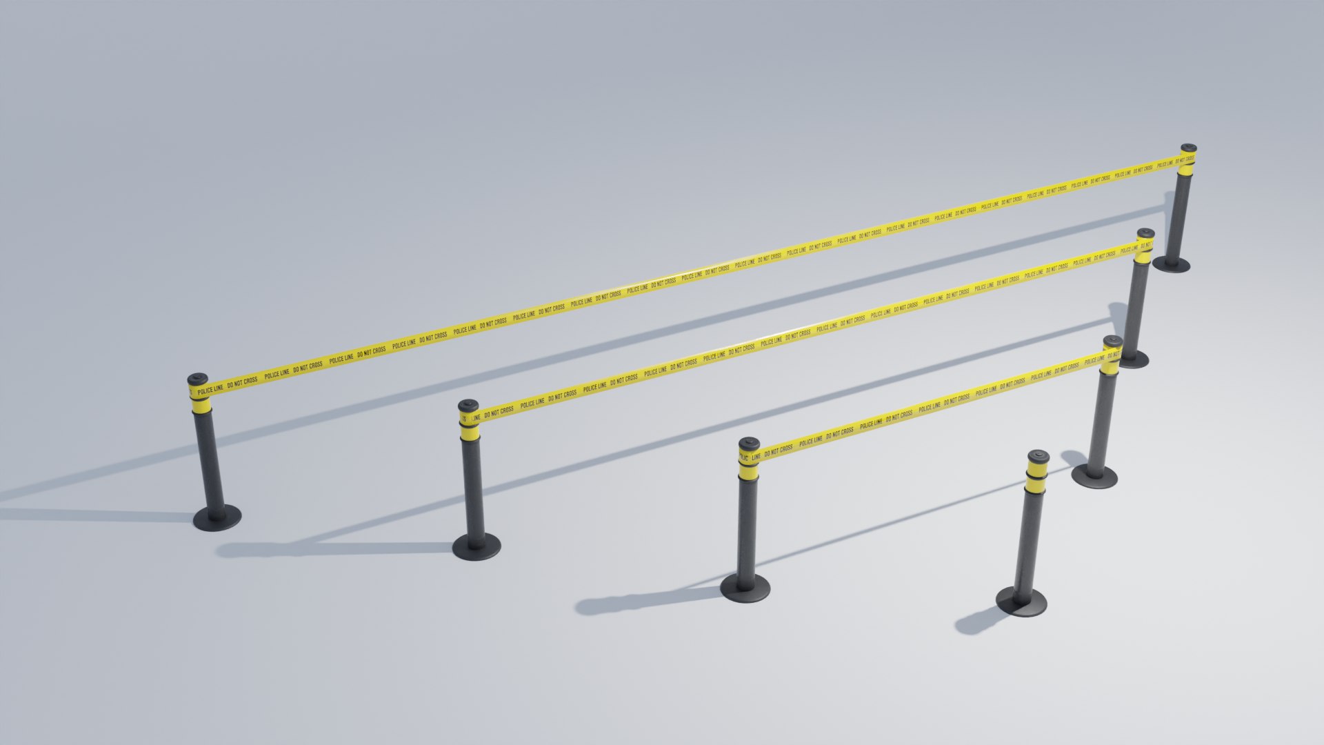 Police Tape Barrier With Multiple Lengths 4K Lowpoly 3D Model