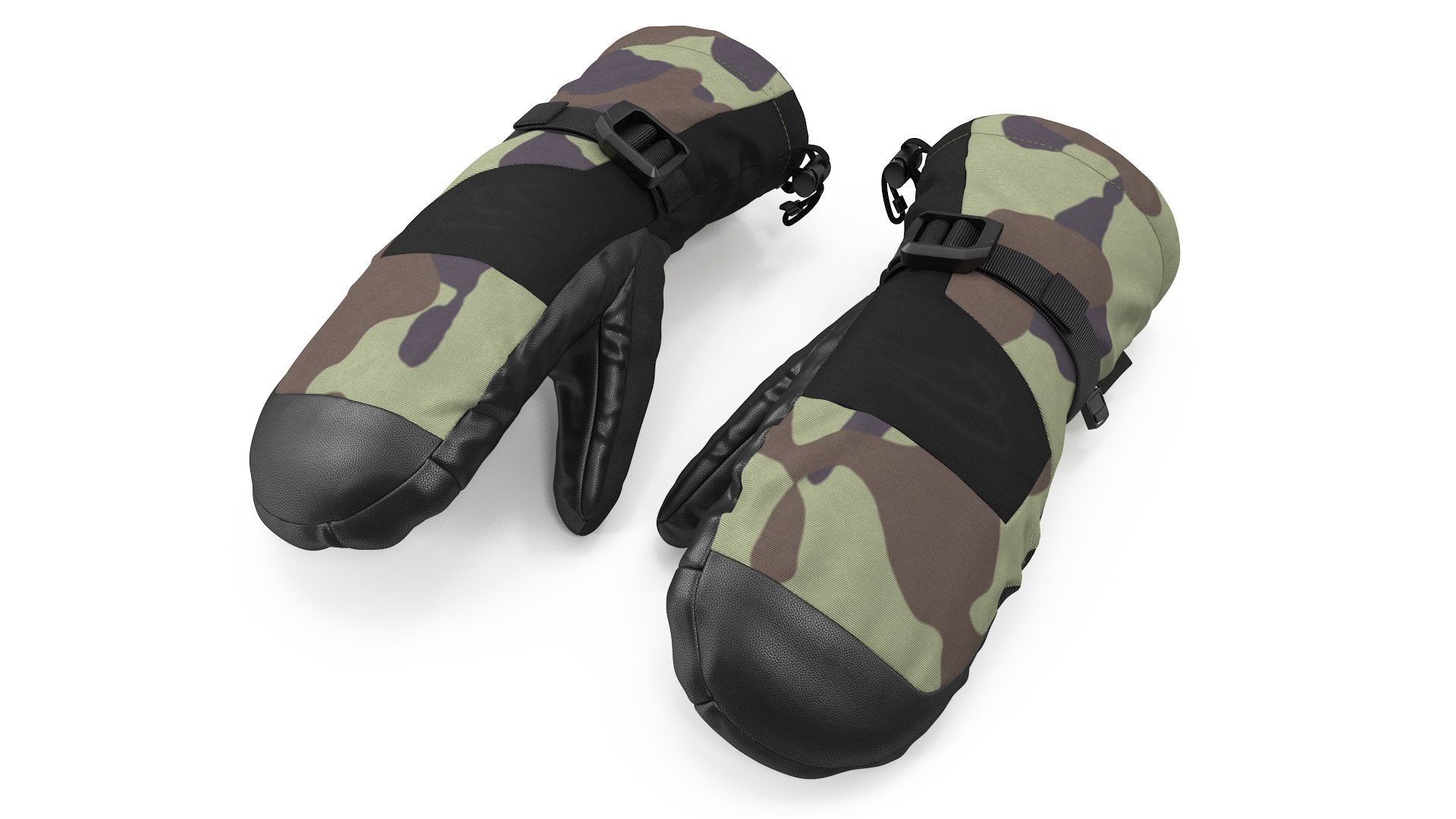 Snow Skiing Mens Waterproof Mittens Camo 3D model preview