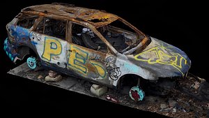 3D burned car abandoned wreck photogrammetry