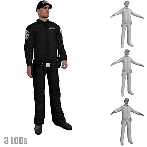 Security Guard 1 LOD's Rigged