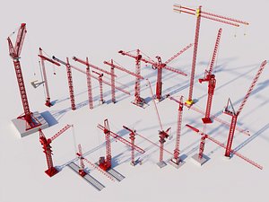 3D Tower Crane Collection Construction Machinery Set PBR