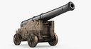 Old Ship Cannon with Wooden Carriage 3D Model