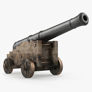 3D old ship cannon wooden