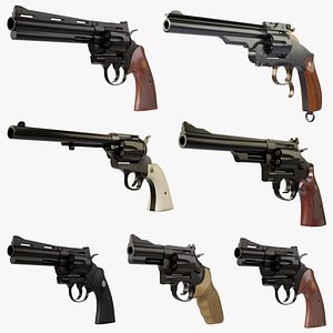 7 Black Revolvers Collection All PBR Unity UE Textures Included 3D model