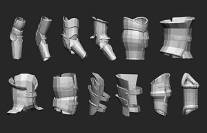 3D 55 Low poly medieval fantasy arm and hands armor base mesh IMM brush set for Zbrush  FBX and OBJ model