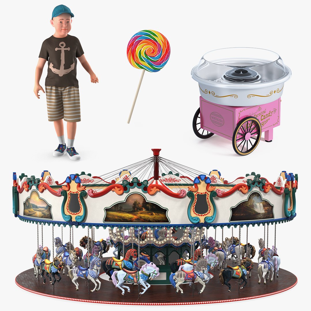 Teenage Boy with Amusement Park Fun Collection 3D model preview