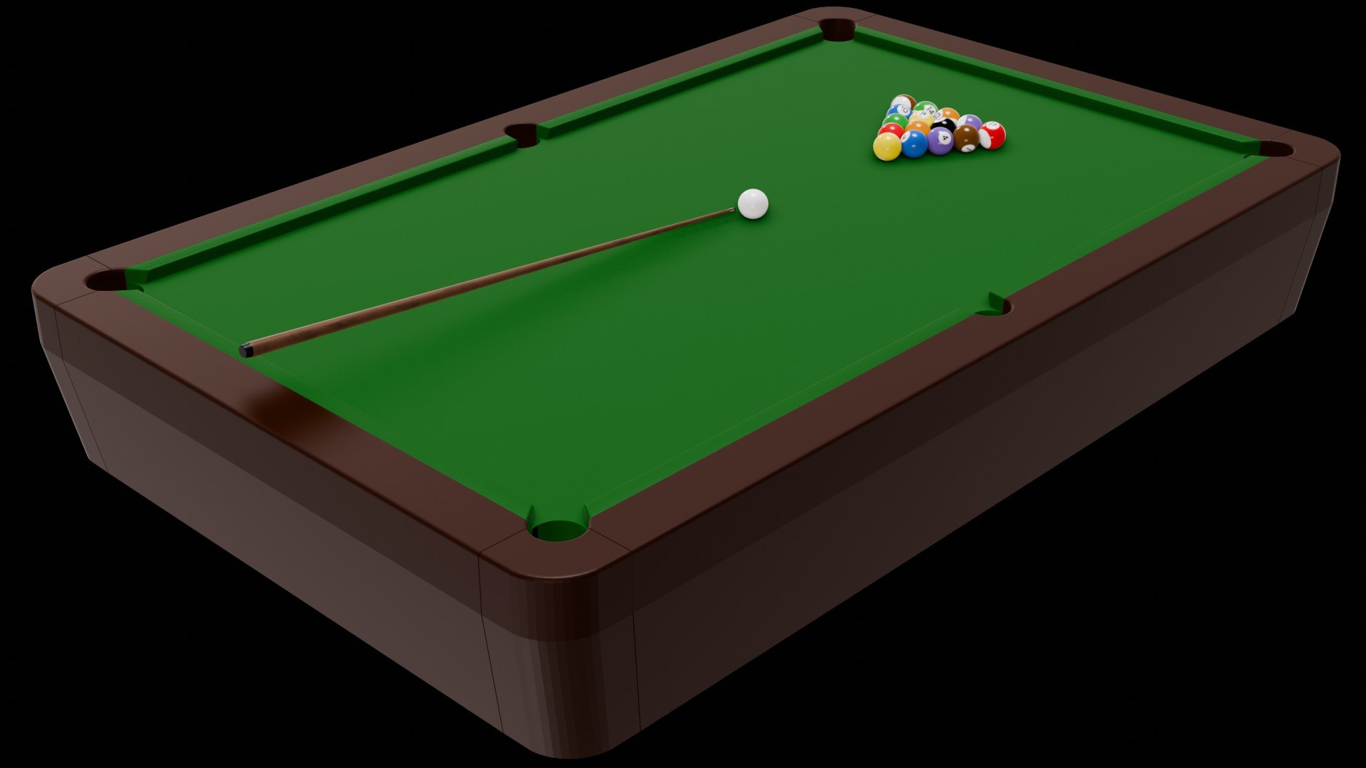 Pool Table - Balls - Triangle - Cue And Chalk - 8 Ball Billiard 3D ...