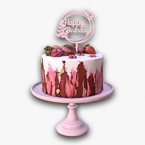 Elegant Hibiscus Strawberry Swirl Birthday Cake