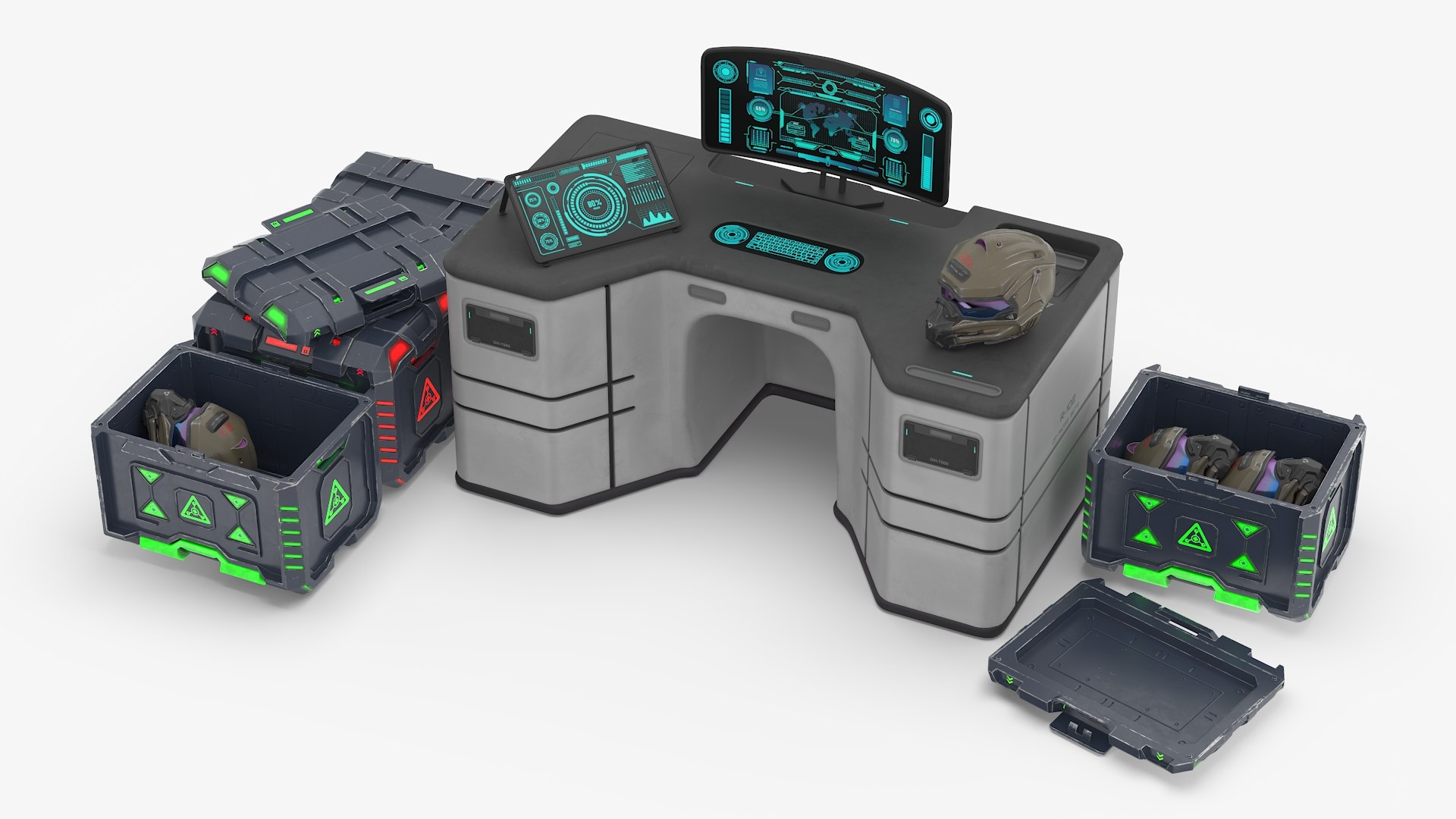 3D Futuristic Command Center With Hellmet Storage Model - TurboSquid ...