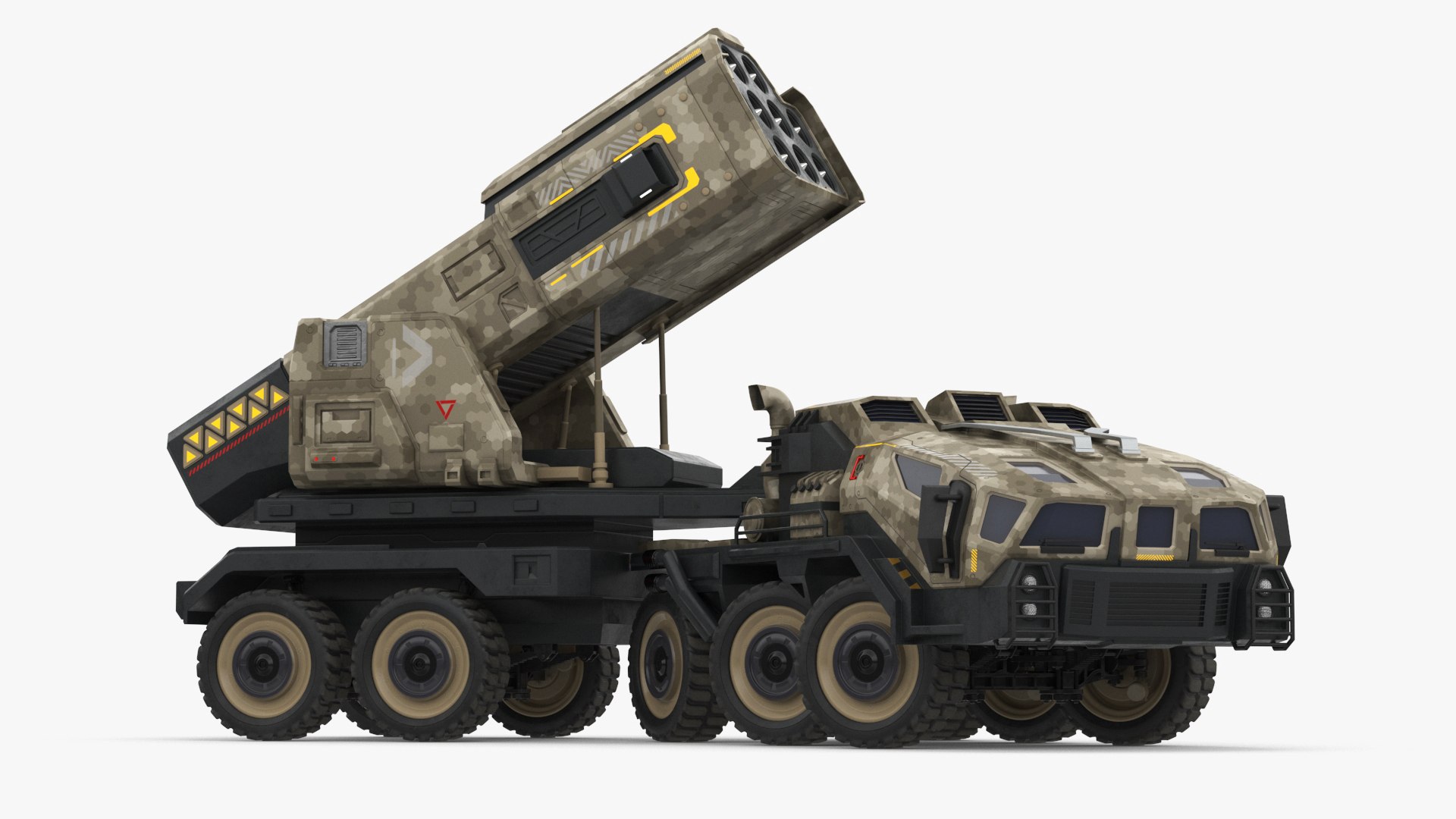 Futuristic Military Rocket Launcher Truck Rigged 3D model preview