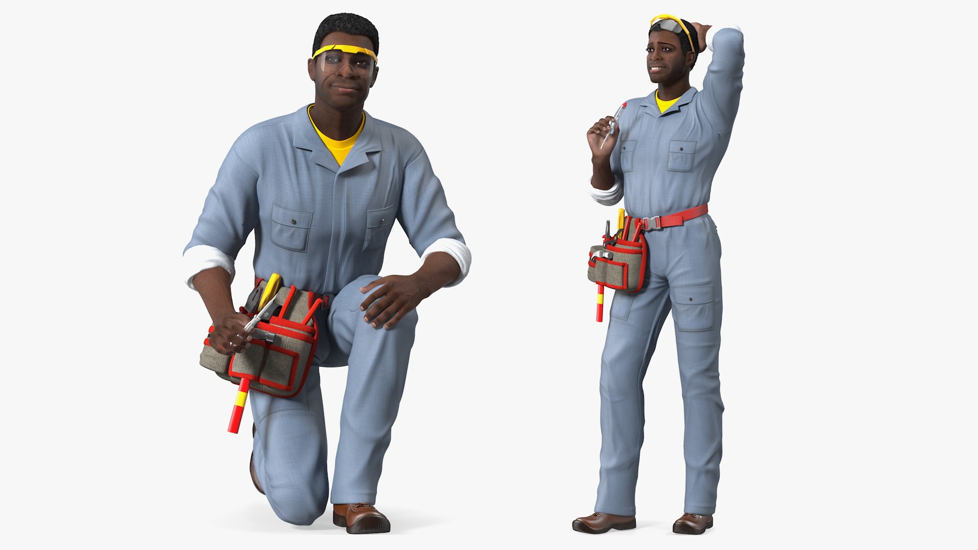 Dark Skin Black Man Electrician Rigged 3D model preview