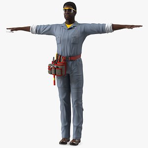Dark Skin Black Man Electrician Rigged