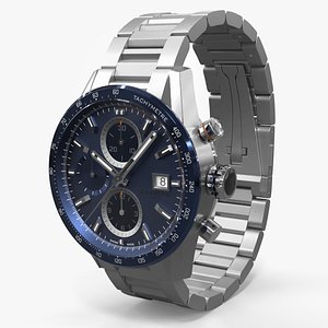 3D Blue Subdial Chronograph Watch Silver