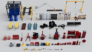 Realistic Car Garage Workshop Mega Pack Collection 3D model