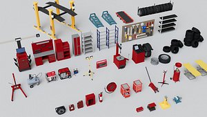 Realistic Car Garage Workshop Mega Pack Collection 3D model
