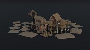 3D Low-poly Cartoon farm asset Polygonal Style