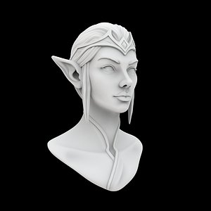 Elf Queen Bust 3D Print Model Elegant Fantasy Ruler Sculpture