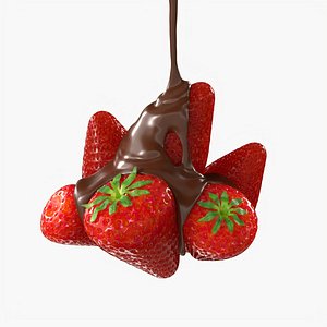 strawberry liquid chocolate pouring 3D