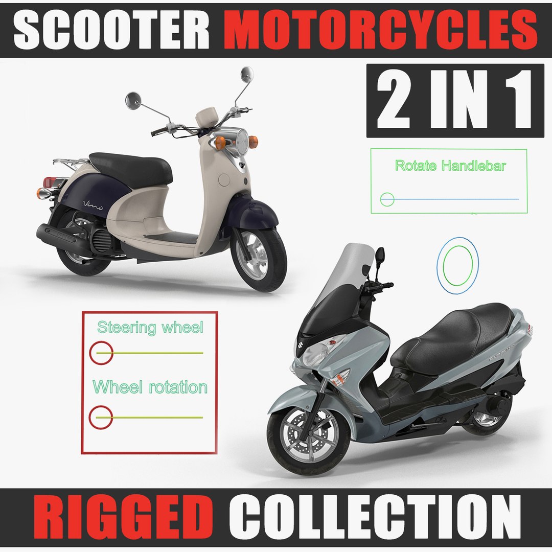 Scooter Motorcycles Rigged 3D Models Collection 3D model preview