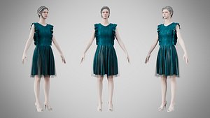 Dress 20 Teal Velvet With Design 3D model