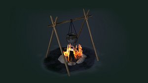 camp fire  game wood settlement prop bonfire fireplace firewood 3D model
