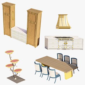 Luxury Kitchen Cabinetry Dining Set and Designer Cat Tree Pack 3D model