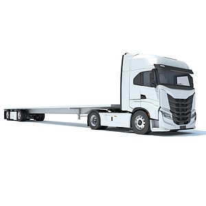 3D Semi Truck with Flatbed Trailer model