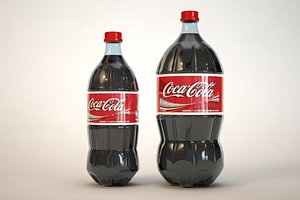 Coke 2 liter and 1 liter bottles with studio lighting