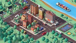 3D cartoon city cars