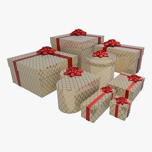 legant Gold  Red Gift Box Collection - Various Sizes and Shapes 3D