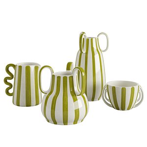 3D Bambini Green Stripe Vase Collection model